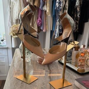 Jimmy Choo Silver and Blush Pointed Heels